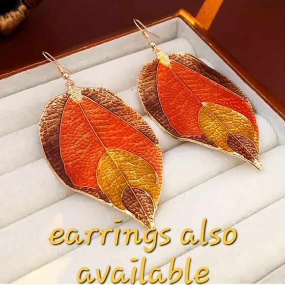 FALL LEAF PENDANT SWEATER TUNIC NECKLACE - Picture 8 of 10